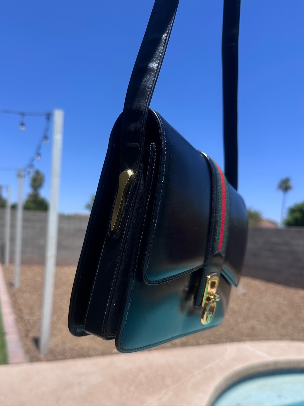 GUCCI Vintage Black Leather Sherry Line Web Stripe Shoulder Bag - Picture 16 of 16